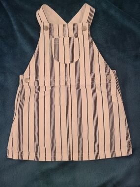 Striped Pink and Navy Kids Overall Dress with Front Pocket